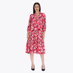 Maxi Vestido Camisero Escote V Cuello Chino Tejido Plano