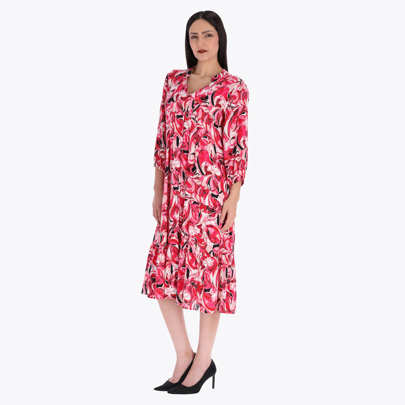 Maxi Vestido Camisero Escote V Cuello Chino Tejido Plano
