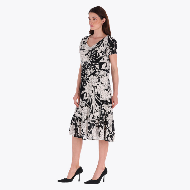 Maxi Vestido con Escote V Corte al Frente Tejido Plano