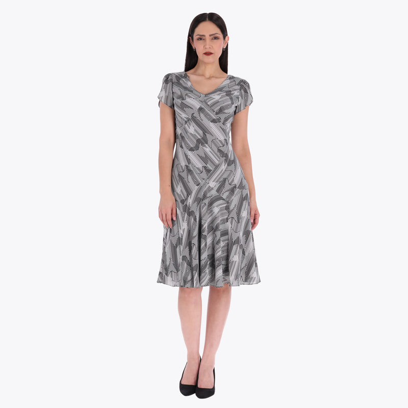 Petite Vestido de Rombos Escote en V Tejido Plano