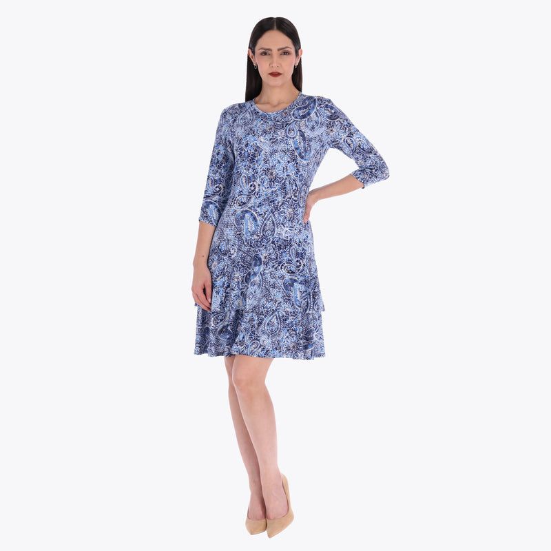 Vestido con Doble Olan Escote Redondo Tejido de Punto