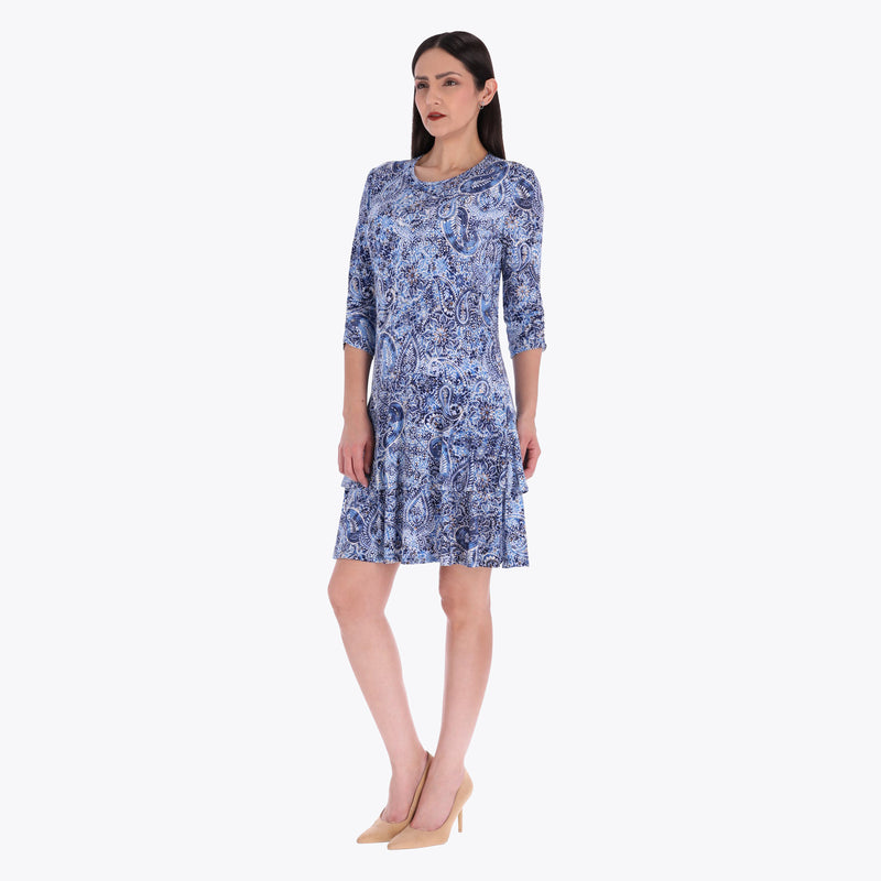 Vestido con Doble Olan Escote Redondo Tejido de Punto