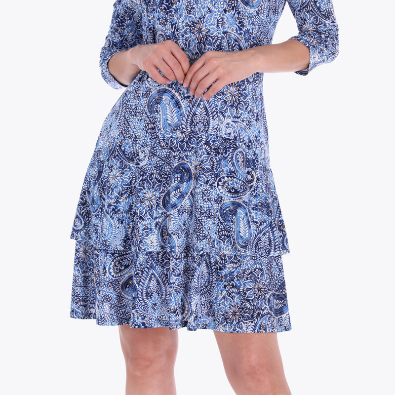 Vestido con Doble Olan Escote Redondo Tejido de Punto