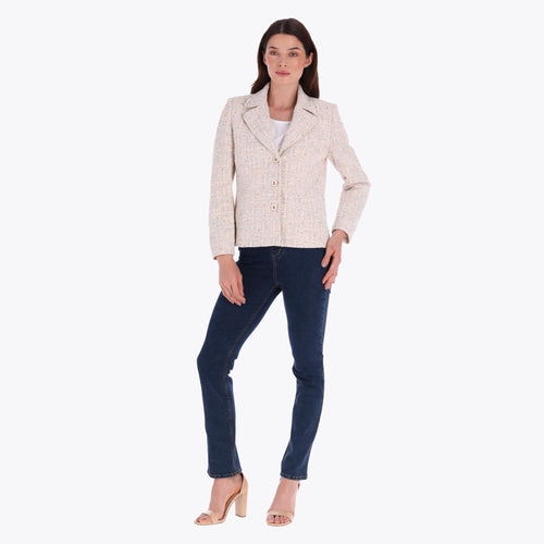 Saco Tipo Chanel con Solapa Tejido de Punto