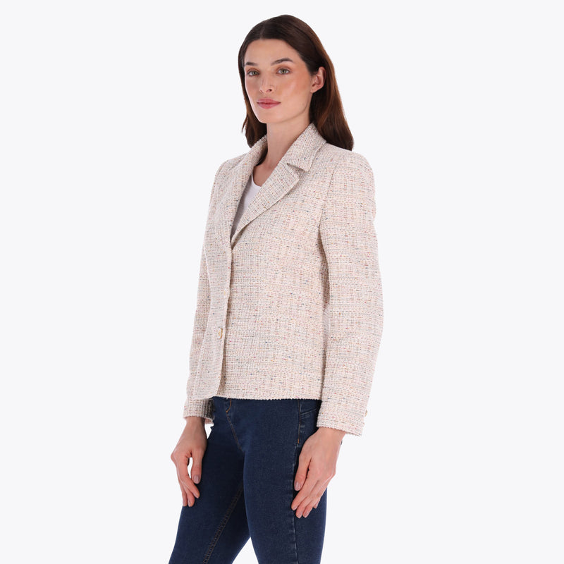 Saco Tipo Chanel con Solapa Tejido de Punto