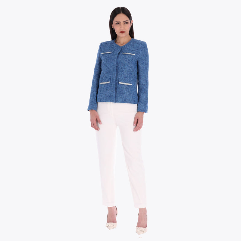 Petite Saco Tipo Chanel con Detalle de Perlas en Carteras Tejido Plano