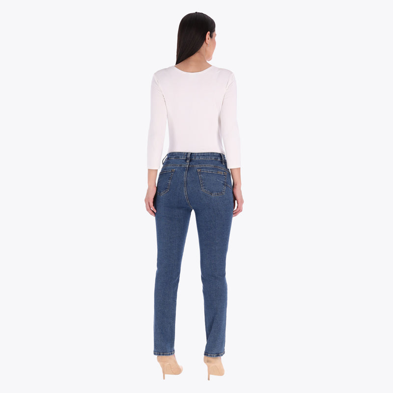 Jeans Corte Recto con Cinta de Brillo en Bolsas