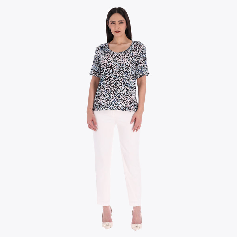 Petite Top Escote Redondo Manga Corta Tejido Plano