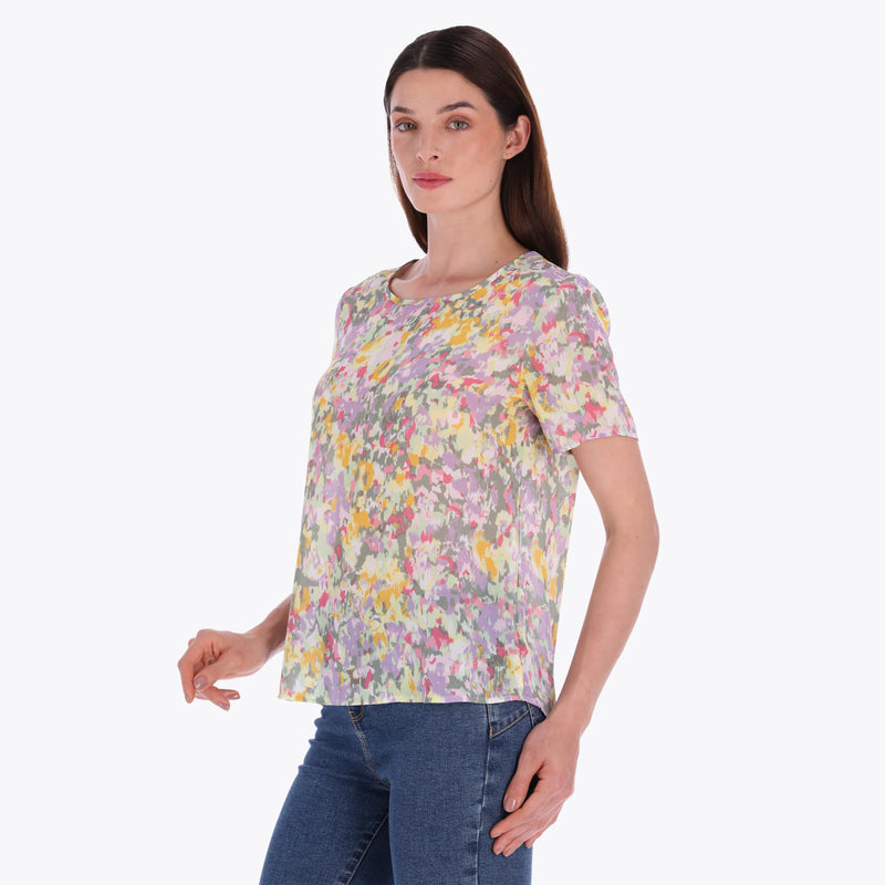 Petite Top Escote Redondo Manga 3/4" Tejido Plano