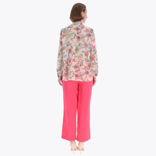 Blusa con Cuello Chino y Alforzas Tejido Plano