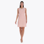 Vestido Cuello Redondo Detalle de Perlas en Tejido de Tweed