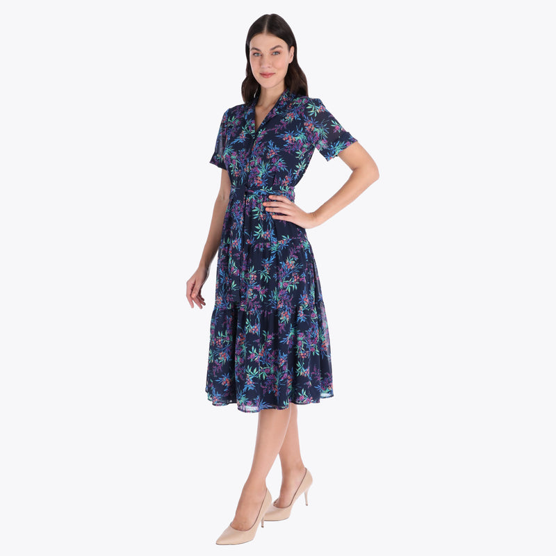 Vestido Camisero con Cortes Tejido Plano
