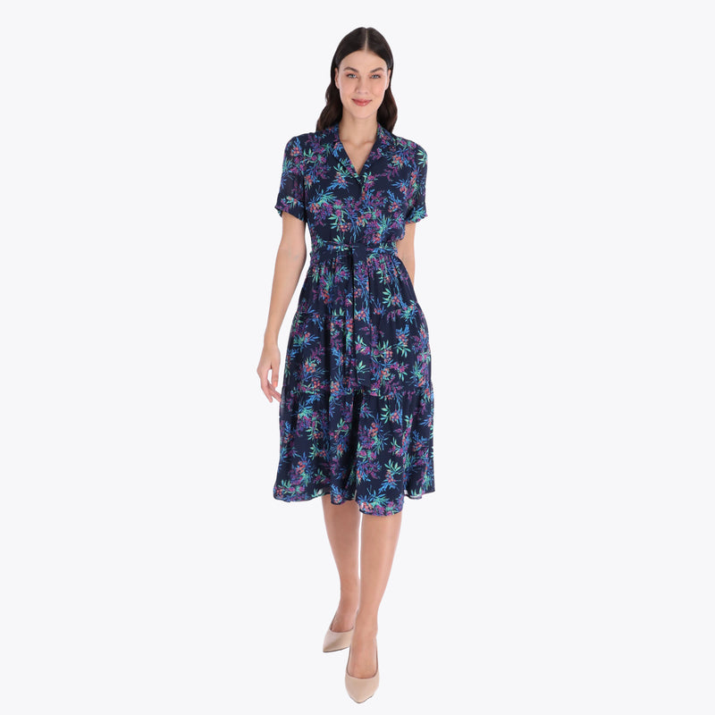 Vestido Camisero con Cortes Tejido Plano