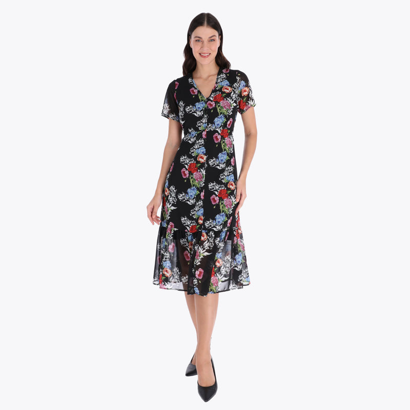 Maxi Vestido Escote en "V" con Olan Tejido Plano