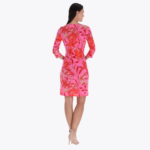 Petite Vestido tipo Camiseta con Manga 3/4" y Detalle Botones en Hombros Tejido de Punto