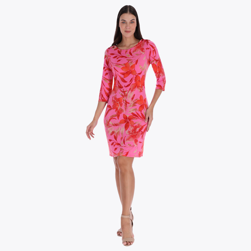 Petite Vestido tipo Camiseta con Manga 3/4" y Detalle Botones en Hombros Tejido de Punto