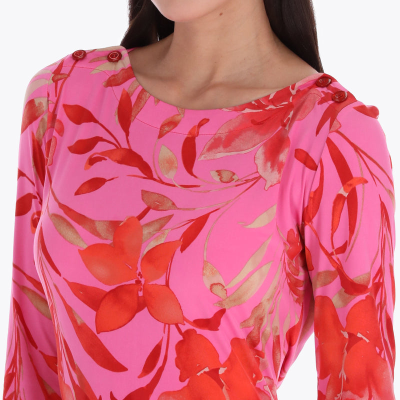Petite Vestido tipo Camiseta con Manga 3/4" y Detalle Botones en Hombros Tejido de Punto