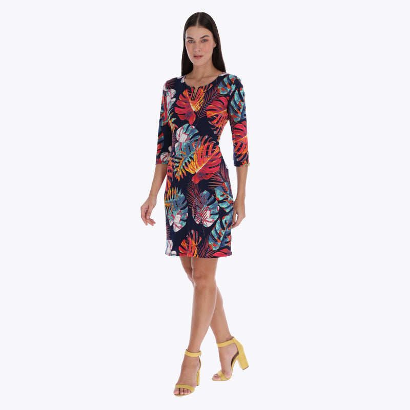 Petite Vestido con Accesorio en Escote Manga 3/4 Tejido de Punto