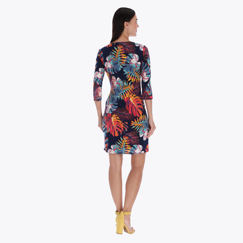Petite Vestido con Accesorio en Escote Manga 3/4 Tejido de Punto