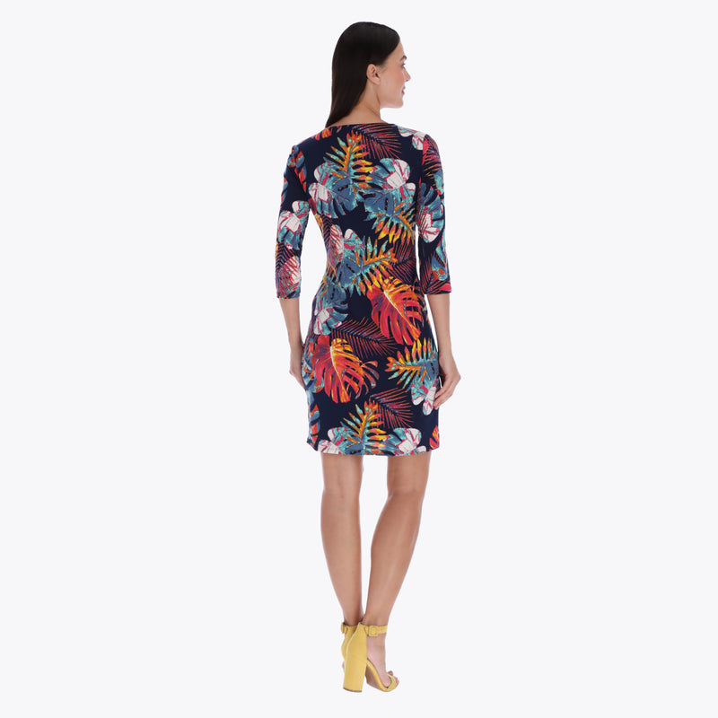 Petite Vestido con Accesorio en Escote Manga 3/4 Tejido de Punto