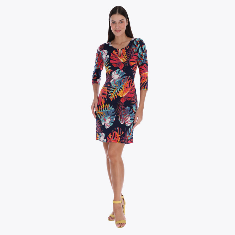 Petite Vestido con Accesorio en Escote Manga 3/4 Tejido de Punto