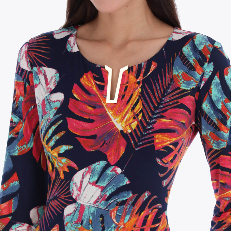 Petite Vestido con Accesorio en Escote Manga 3/4 Tejido de Punto
