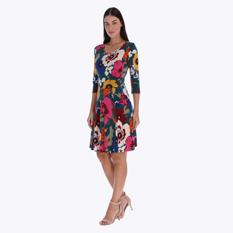Petite Vestido Escote Redondo Manga 3/4" Tejido de Punto