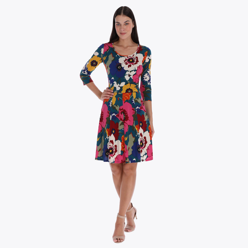 Petite Vestido Escote Redondo Manga 3/4" Tejido de Punto