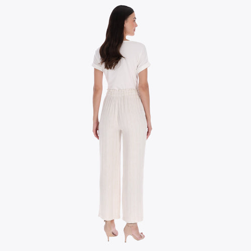 Petite Pantalón Pierna Ancha con Elástico en Pretina Tejido Plano