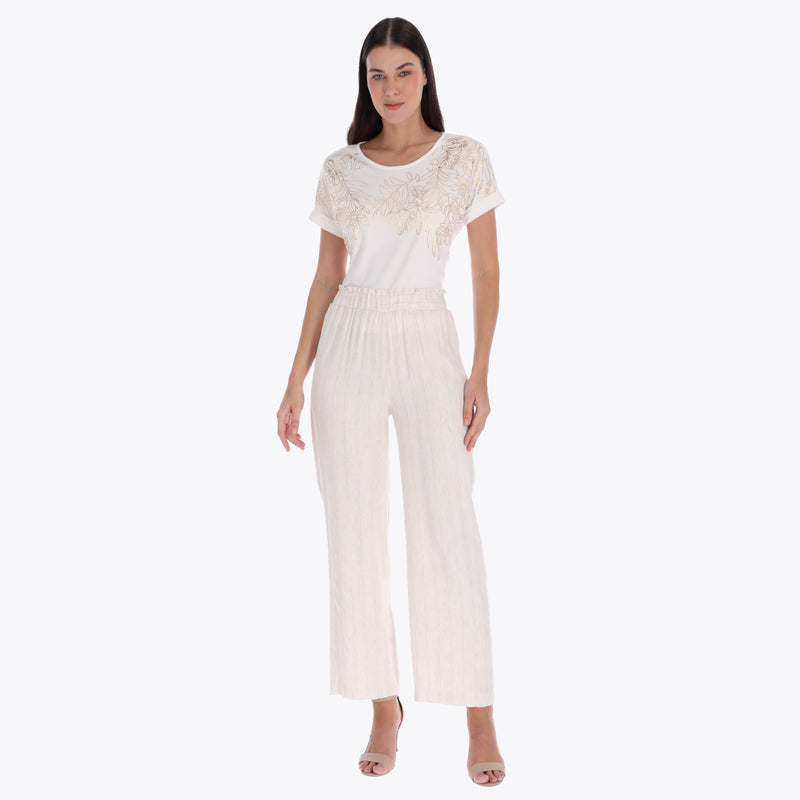 Petite Pantalón Pierna Ancha con Elástico en Pretina Tejido Plano
