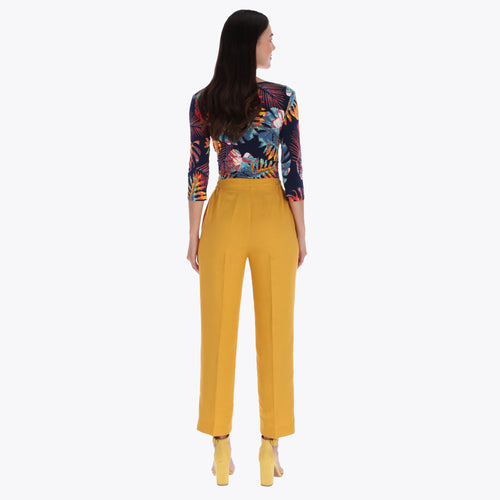Petite Pantalón Corte Recto con Bolsas Diagonales y Elástico en Cintura Tejido Plano