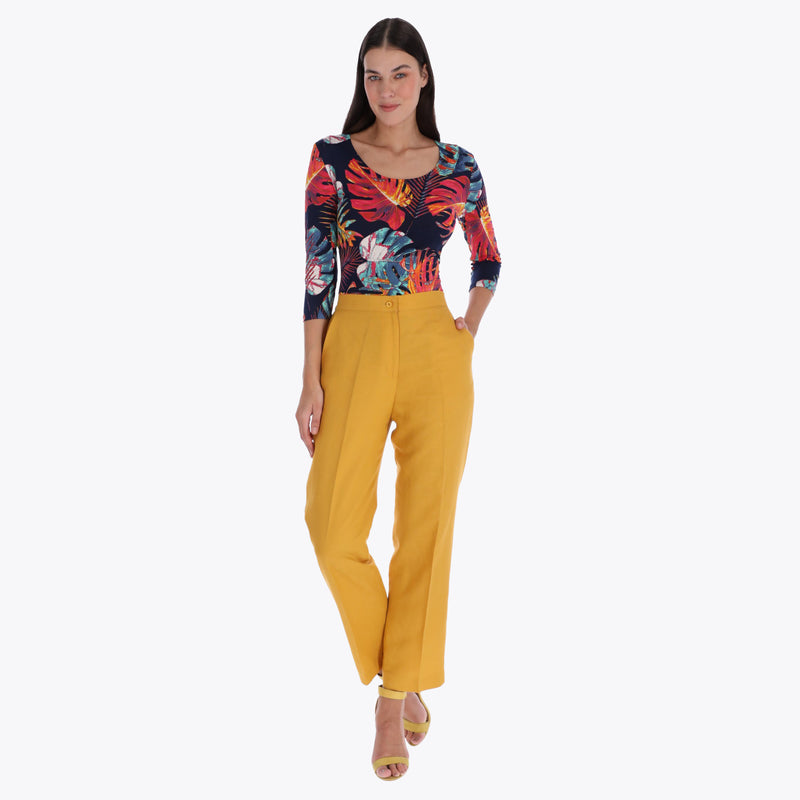 Petite Pantalón Corte Recto con Bolsas Diagonales y Elástico en Cintura Tejido Plano