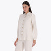 Petite Blusa Camisera Amplia con Bata Tejido Plano
