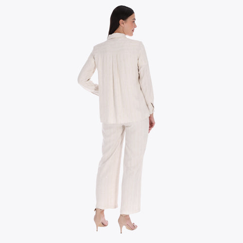 Petite Blusa Camisera Amplia con Bata Tejido Plano