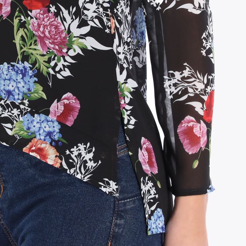 Blusa Escote Redondo con Pieza en Ruedo Tejido Plano