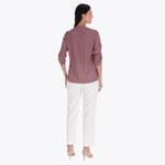 Petite Blusa Cuello Chino con Tablón al Frente Tejido Plano