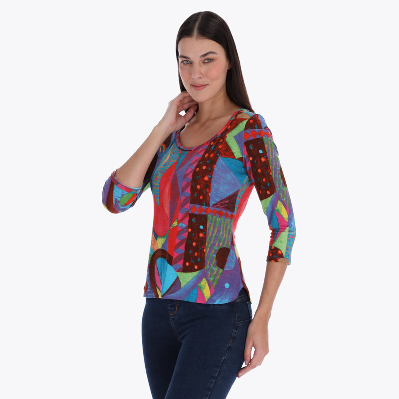 Petite Top Escote Redondo Manga 3/4" Tejido de Punto