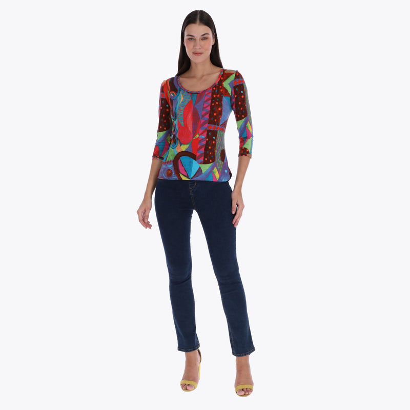 Petite Top Escote Redondo Manga 3/4" Tejido de Punto