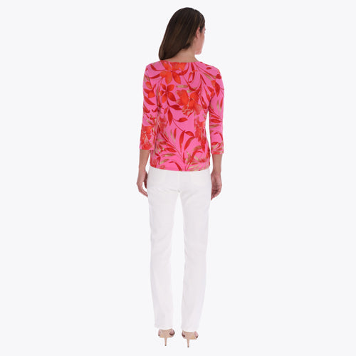 Petite Top Escote Redondo Manga 3/4" Tejido de Punto