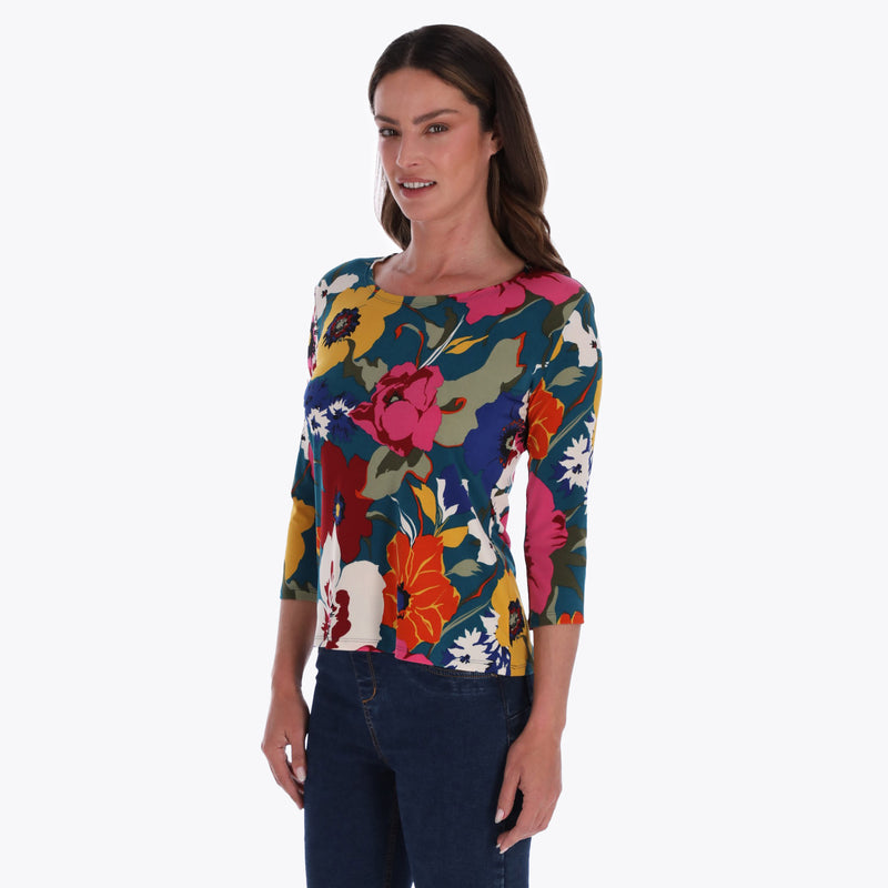 Petite Top Escote Redondo Manga 3/4" Tejido de Punto