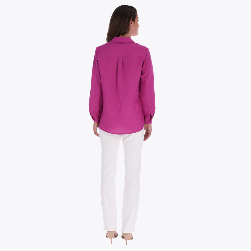 Blusa Camisera Bolsas con Carteras y Tablón en Espalda Tejido Plano