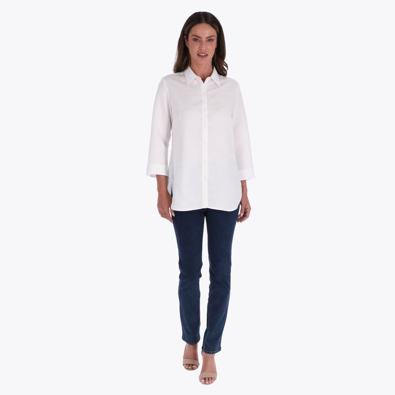 Blusa Camisera Manga 3/4" con Puños Redondeados Tejido Plano