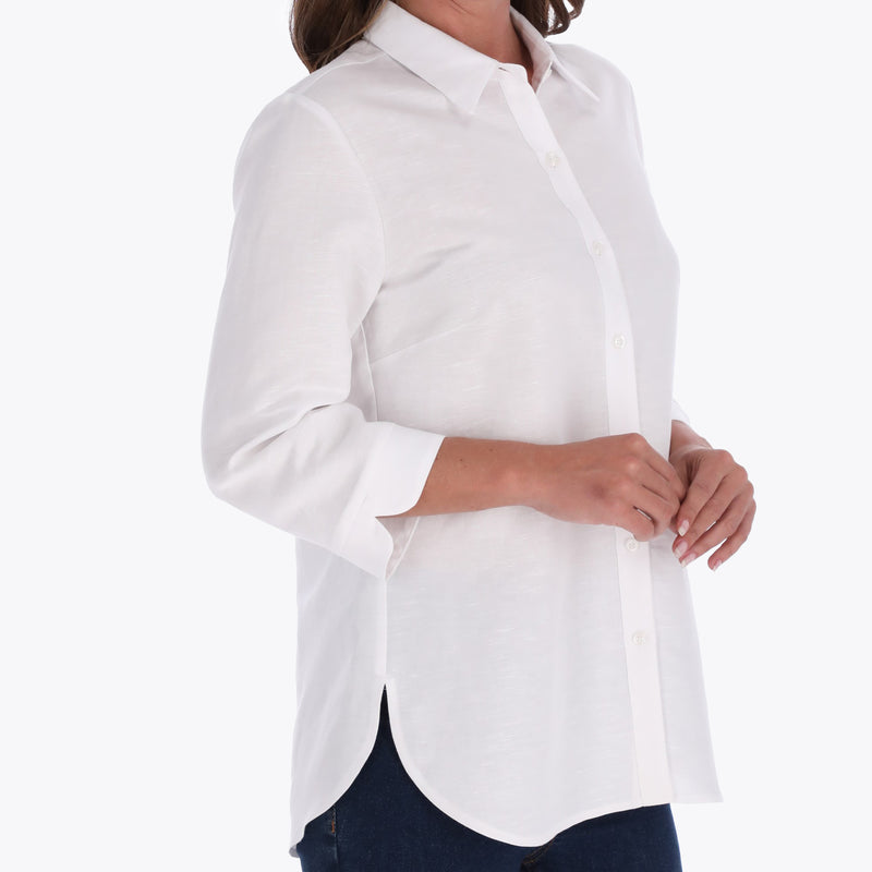 Blusa Camisera Manga 3/4" con Puños Redondeados Tejido Plano