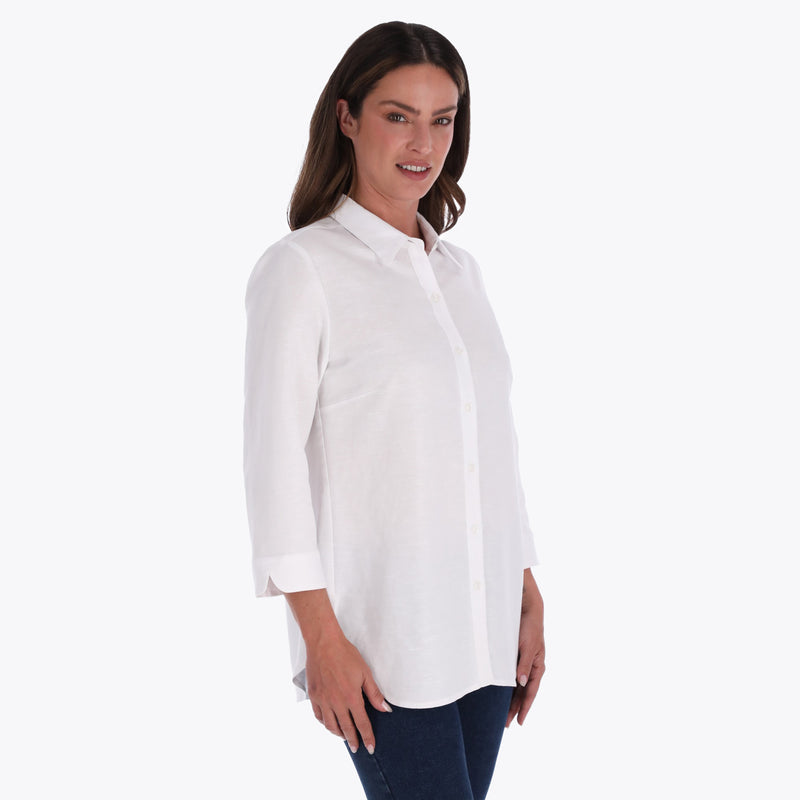 Blusa Camisera Manga 3/4" con Puños Redondeados Tejido Plano