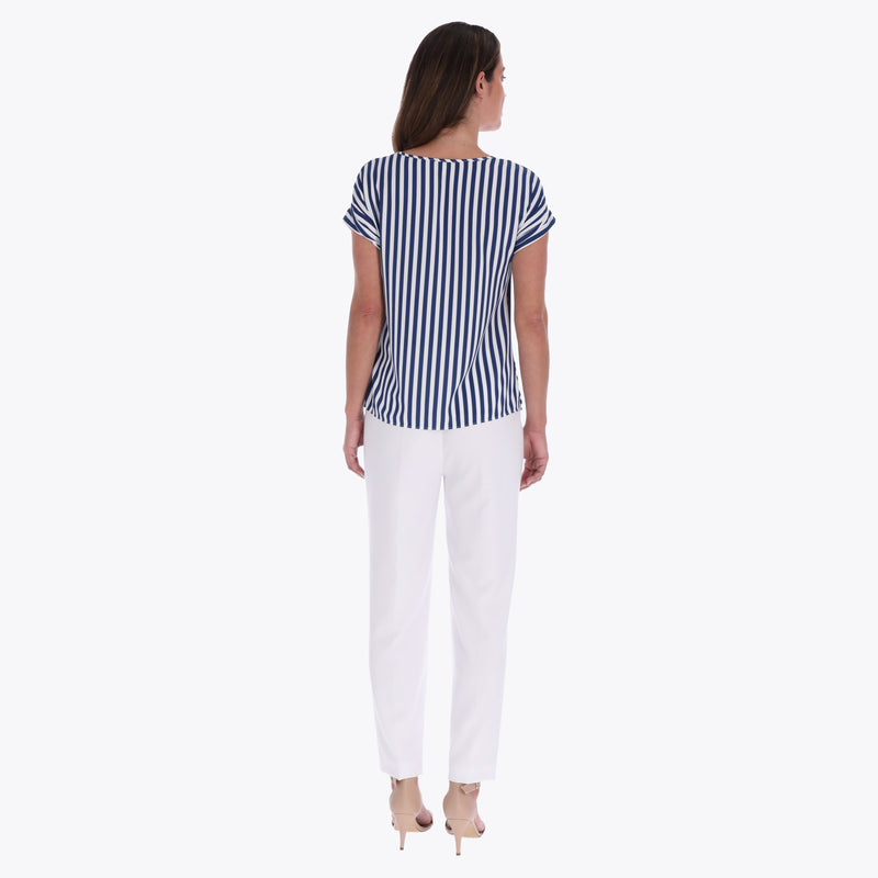 Top Escote Redondo Manga Kimono con Puños Tejido Plano