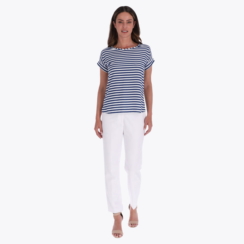 Top Escote Redondo Manga Kimono con Puños Tejido Plano
