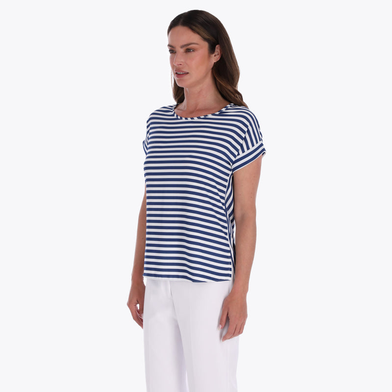 Top Escote Redondo Manga Kimono con Puños Tejido Plano