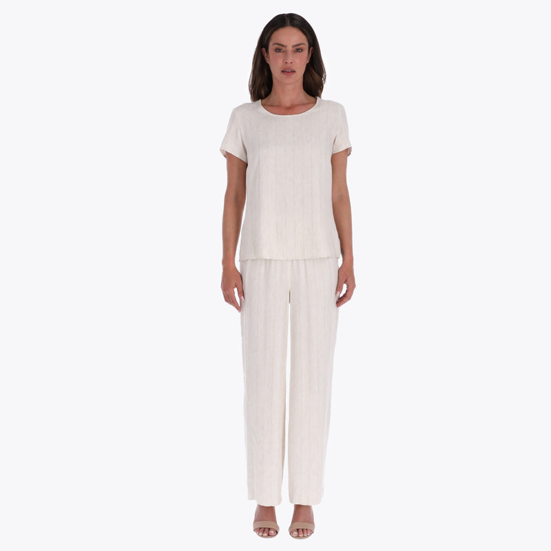 Blusa Escote Redondo Manga Corta Tejido Plano