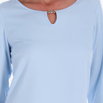 Top Escote Redondo con Gota y Canutillo Manga 3/4" Tejido Plano