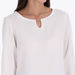 Top Escote Redondo con Gota y Canutillo Manga 3/4" Tejido Plano